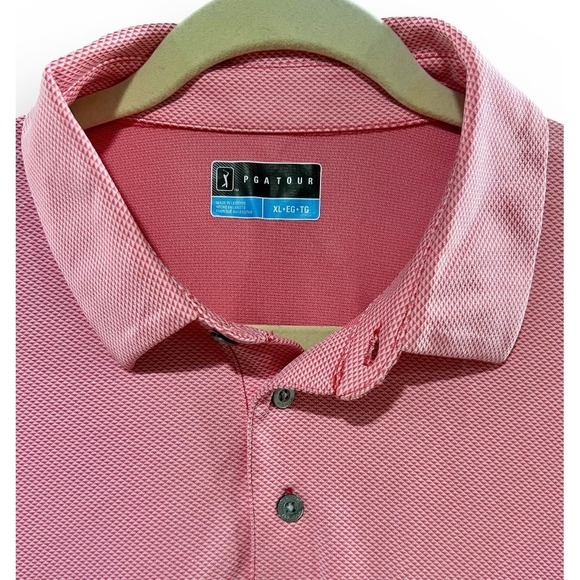 PGA TOUR Pink Geometric Print Golf Polo Shirt Men's XL Performance - Picture 3 of 7